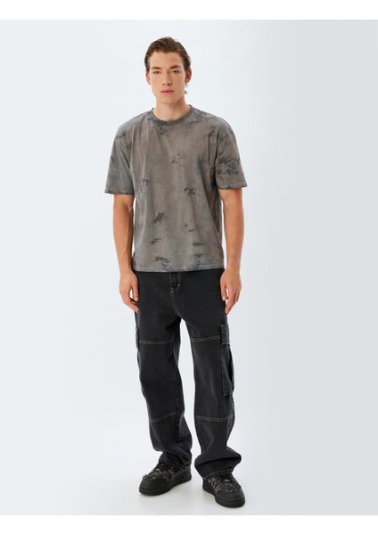 Oversize Tişört Batik Desenli Kısa Kollu Bisiklet Yaka Pamuklu fiyatları