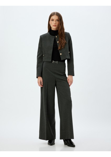 Crop Blazer Ceket Yakasız Gold Düğme Detaylı fiyatları