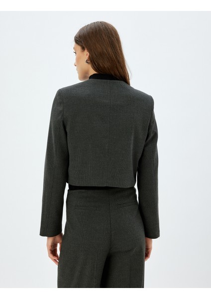 Crop Blazer Ceket Yakasız Gold Düğme Detaylı fırsatları