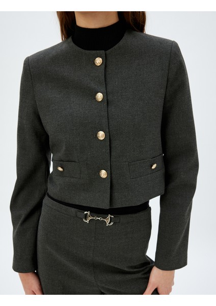 Crop Blazer Ceket Yakasız Gold Düğme Detaylı indirimleri