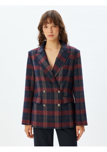 Kruvaze Blazer Ceket Ters Yaka Kapaklı Cep Detaylı Kalça Boy modelleri