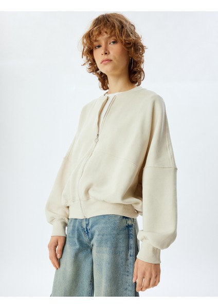 Oversize Fermuarlı Sweatshirt Dikiş Detaylı Bisiklet Yaka modelleri
