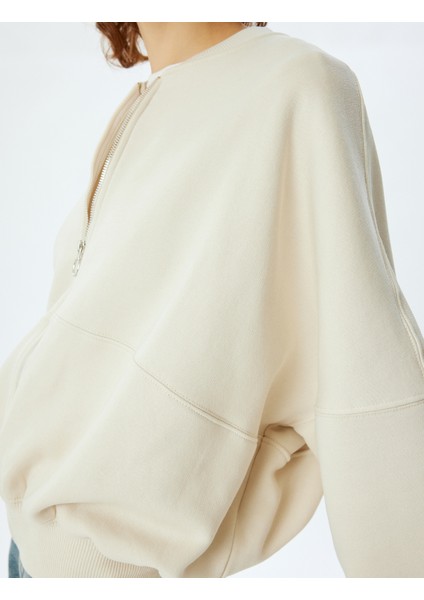 Oversize Fermuarlı Sweatshirt Dikiş Detaylı Bisiklet Yaka indirimleri