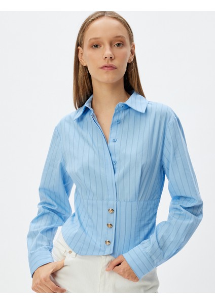 Crop Gömlek Poplin Klasik Yaka Düğmeli Uzun Kollu Slim Fit