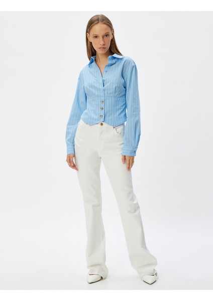 Crop Gömlek Poplin Klasik Yaka Düğmeli Uzun Kollu Slim Fit fiyatları