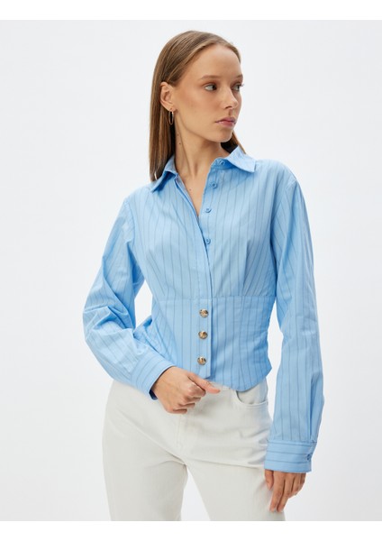 Crop Gömlek Poplin Klasik Yaka Düğmeli Uzun Kollu Slim Fit modelleri