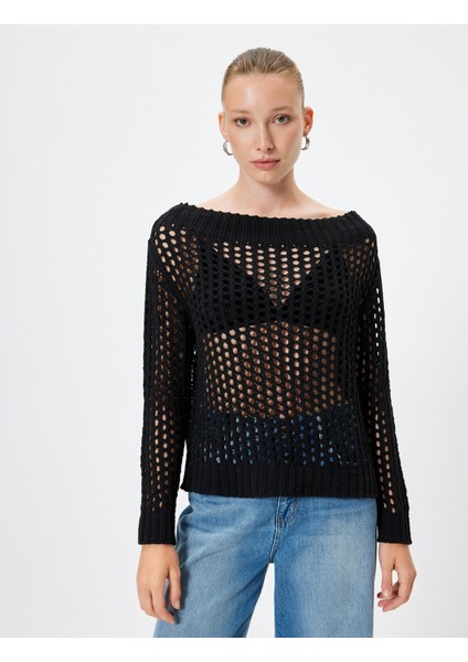 Ajurlu Triko Oversize Kazak Yuvarlak Yaka Uzun Kollu modelleri