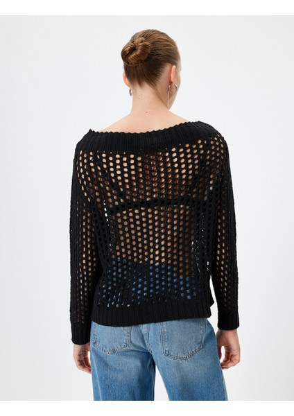 Ajurlu Triko Oversize Kazak Yuvarlak Yaka Uzun Kollu fırsatları