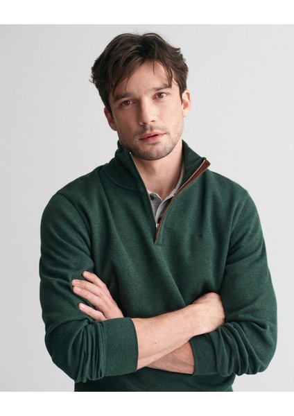 Erkek Yeşil Regular Fit Yarım Fermuarlı Logolu Sweatshirt 2068028.374