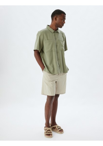 Basic Gömlek Viskon Kısa Kollu Cep Detaylı