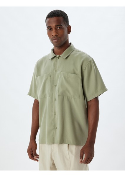 Basic Gömlek Viskon Kısa Kollu Cep Detaylı modelleri