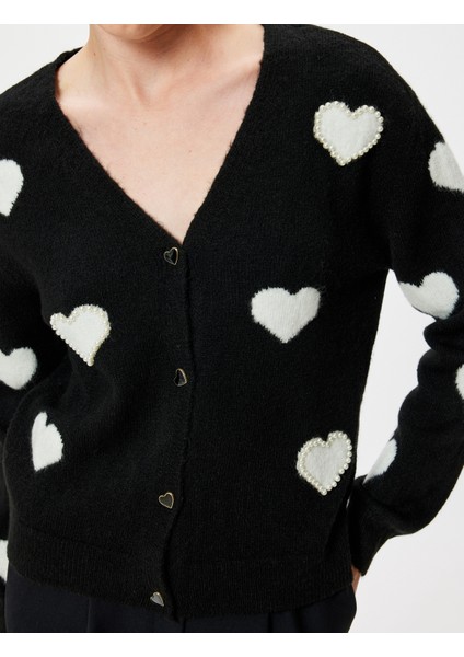 Kalpli Triko Hırka V Yaka Düğmeli Inci Işleme Detaylı indirimleri