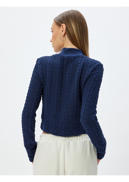 Fermuarlı Hırka Saç Örgü Dokulu Dik Yaka Slim Fit fırsatları