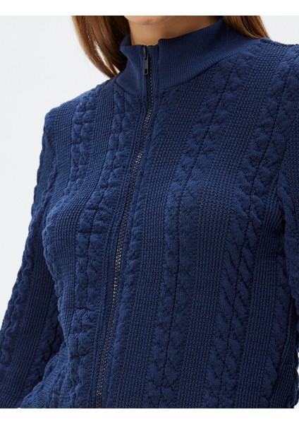 Fermuarlı Hırka Saç Örgü Dokulu Dik Yaka Slim Fit indirimleri