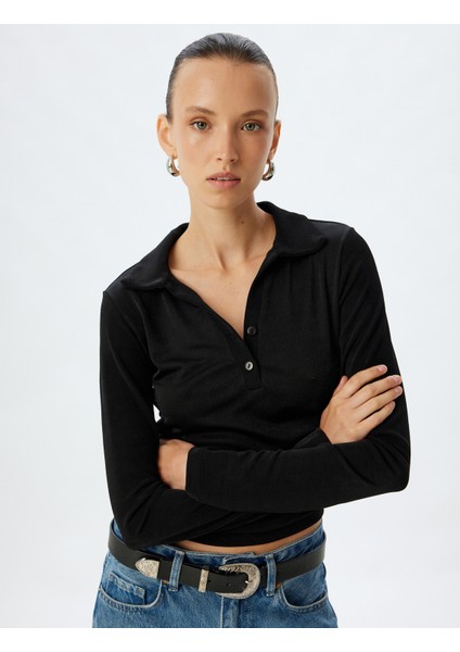 Polo Yaka Tişört Basic Uzun Kollu Düğmeli Slim Fit fiyatları