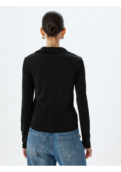 Polo Yaka Tişört Basic Uzun Kollu Düğmeli Slim Fit fırsatları