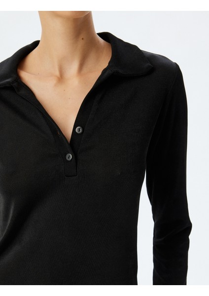 Polo Yaka Tişört Basic Uzun Kollu Düğmeli Slim Fit indirimleri