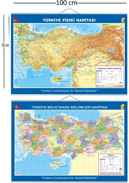 LRS Store Büyük Türkiye Haritası 70X100 cm Çift Taraflı Çıtalı Askılı Hem Siyasi Hem Fiziki