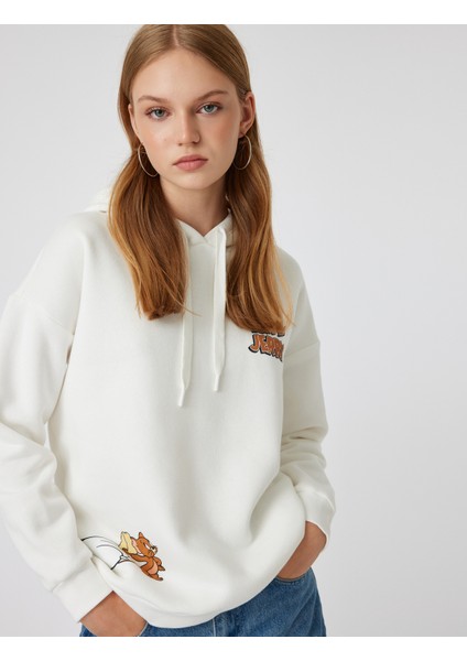 Tom ve Jerry Oversize Kapüşonlu Sweatshirt Lisanslı Arkası Baskılı