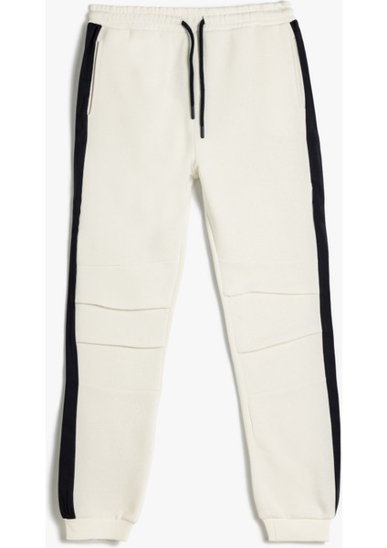 Jogger Eşofman Altı Beli Bağlamalı Cepli Renk Bloklu Dikiş Detaylı