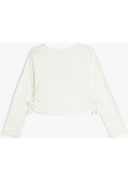 Crop Tişört Yanları Büzgülü Bağlamalı Uzun Kollu Bisiklet Yaka Pamuklu fiyatları