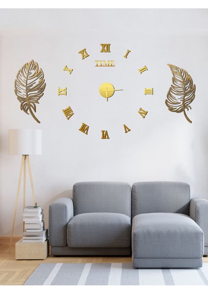 Altın Renk 3D Roma Rakamlı Modern Yuvarlak Saat ve Yaprak Pano Seti fiyatları