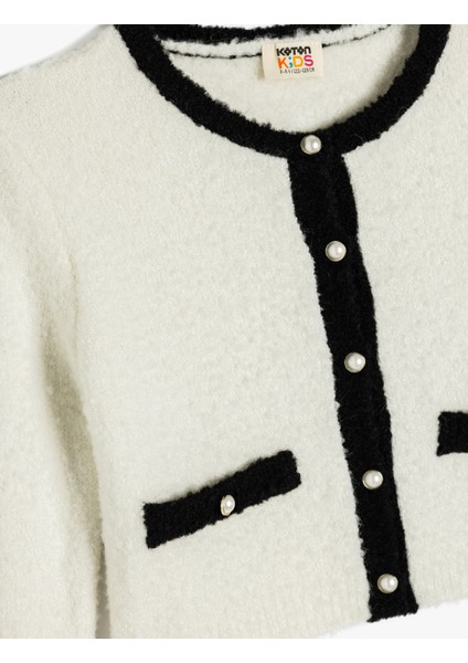 Örgü Hırka Düğmeli Yuvarlak Yaka Cep Detaylı Inci Düğmeli modelleri