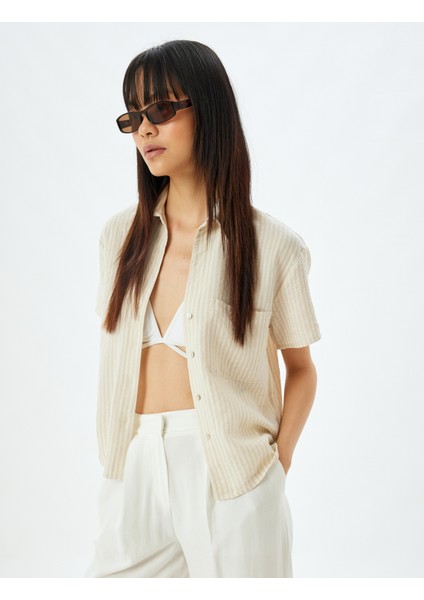 Kısa Kollu Tişört Klasik Yaka Cep Detaylı Düğmeli Slim Fit