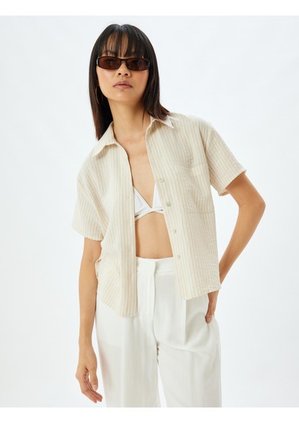 Kısa Kollu Tişört Klasik Yaka Cep Detaylı Düğmeli Slim Fit modelleri