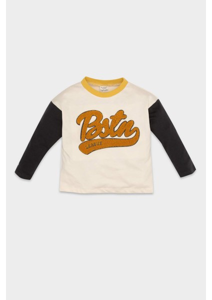 Erkek Bebek Bisiklet Yaka Baskılı Renk Bloklu Uzun Kollu Tişört D4468A524AU