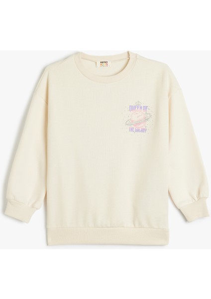 Sweatshirt Uzun Kollu Bisiklet Yaka Baskı Detaylı Şardonlu