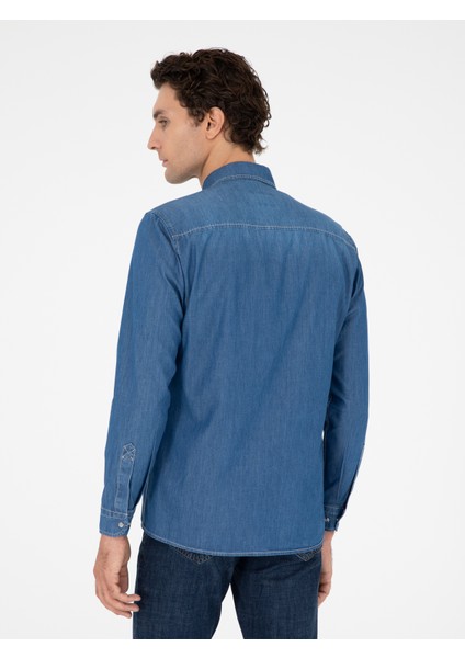 Erkek Mavi Regular Fit Jean Gömlek 50289346-VR036