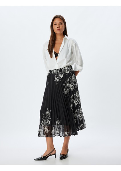 Çiçekli Pileli Etek Midi Standart Bel Astarlı fiyatları