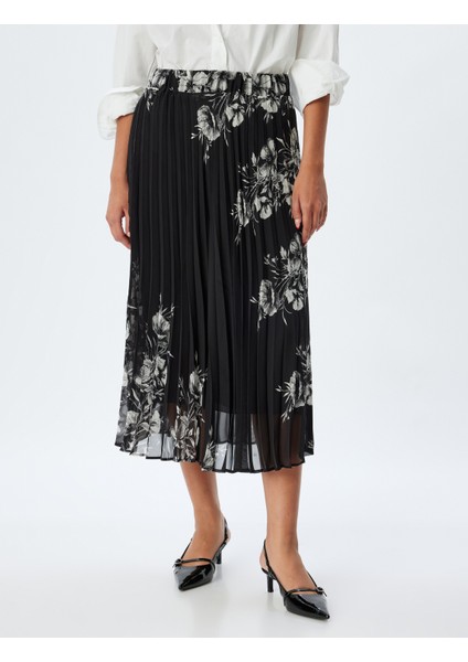 Çiçekli Pileli Etek Midi Standart Bel Astarlı modelleri