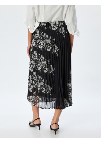 Çiçekli Pileli Etek Midi Standart Bel Astarlı fırsatları