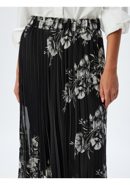 Çiçekli Pileli Etek Midi Standart Bel Astarlı indirimleri