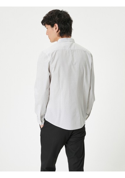 Slim Fit Gömlek Yarım Italyan Yaka Düğmeli Pamuklu fırsatları