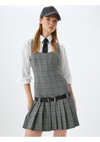 Mini Jile Elbise Pileli Kolsuz U Yaka Kemer Detaylı Slim Fit fiyatları