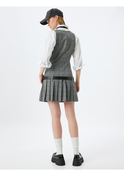 Mini Jile Elbise Pileli Kolsuz U Yaka Kemer Detaylı Slim Fit fırsatları