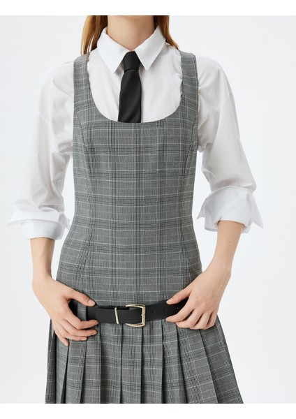 Mini Jile Elbise Pileli Kolsuz U Yaka Kemer Detaylı Slim Fit indirimleri