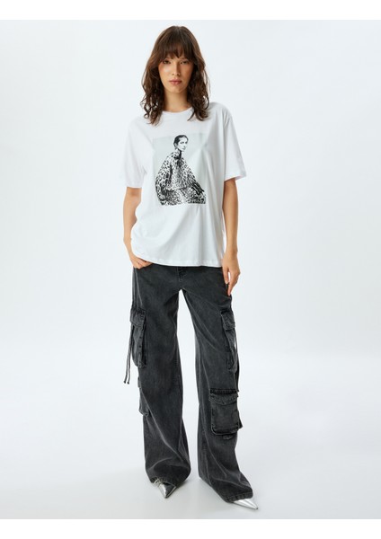 Fotoğraf Baskılı Tişört Kısa Kollu Bisiklet Yaya Pamuklu