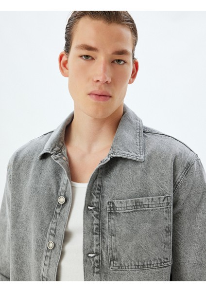 Kot Ceket Oversize Gömlek Yaka Cep Detaylı Düğmeli Pamuklu