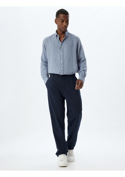 Keten Gömlek Uzun Kollu Düğmeli Yaka Detaylı fiyatları