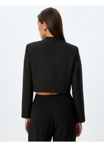 Crop Ceket Dik Yaka Cepli Düğmeli Uzun Kolu fırsatları