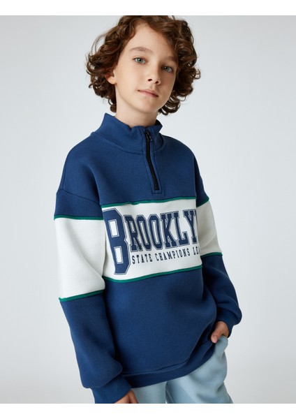 Sweatshirt Dik Yaka Yarım Fermuarlı Baskı Detaylı Uzun Kollu fiyatları