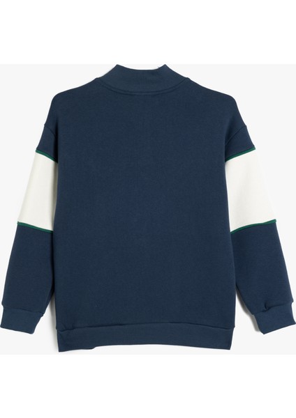 Sweatshirt Dik Yaka Yarım Fermuarlı Baskı Detaylı Uzun Kollu fırsatları