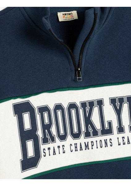 Sweatshirt Dik Yaka Yarım Fermuarlı Baskı Detaylı Uzun Kollu indirimleri
