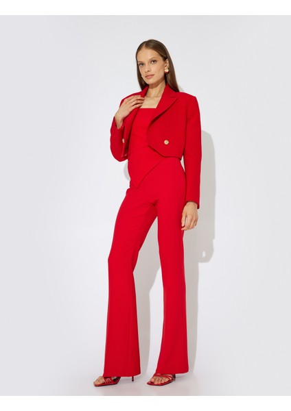 x Zeynep Bastık - Crop Blazer Ceket Asimetrik Kruvaze Ters Yaka