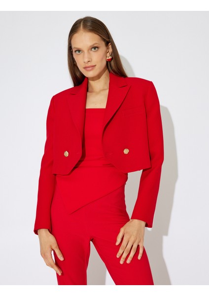 x Zeynep Bastık - Crop Blazer Ceket Asimetrik Kruvaze Ters Yaka fiyatları