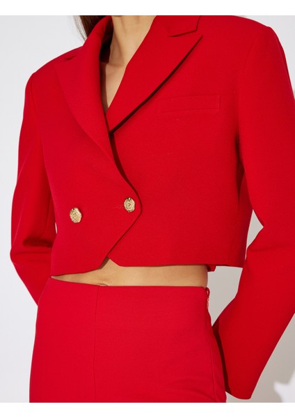 x Zeynep Bastık - Crop Blazer Ceket Asimetrik Kruvaze Ters Yaka indirimleri